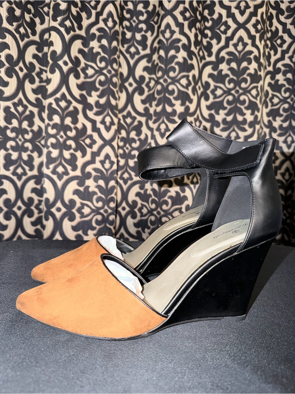 Worthington Two-Tone Tan Suede and Black Wedge Pumps